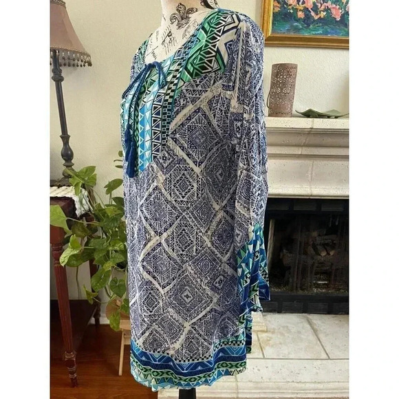 Umgee Women's Dress Size Large Blue Geometric Bohemian‎ Hippie Cotton Blend - Picture 4 of 10